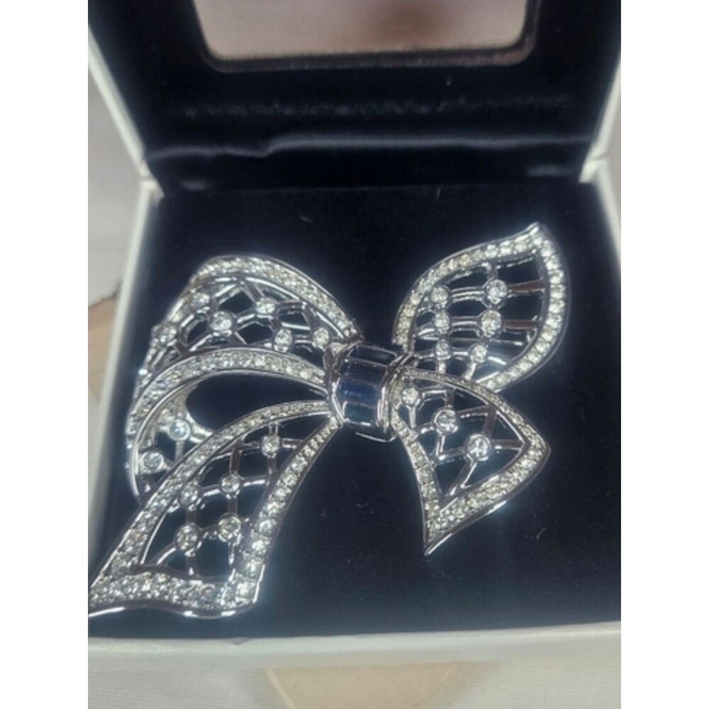 Swarovski Signed Pave Crystal Bow Brooch NIB 2.75" Retired Rare